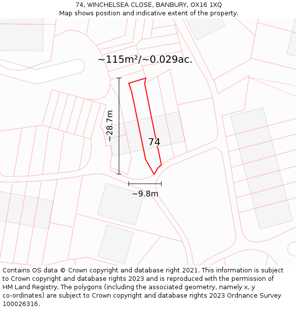 74, WINCHELSEA CLOSE, BANBURY, OX16 1XQ: Plot and title map