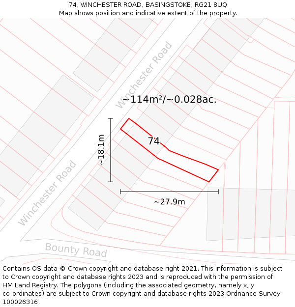 74, WINCHESTER ROAD, BASINGSTOKE, RG21 8UQ: Plot and title map