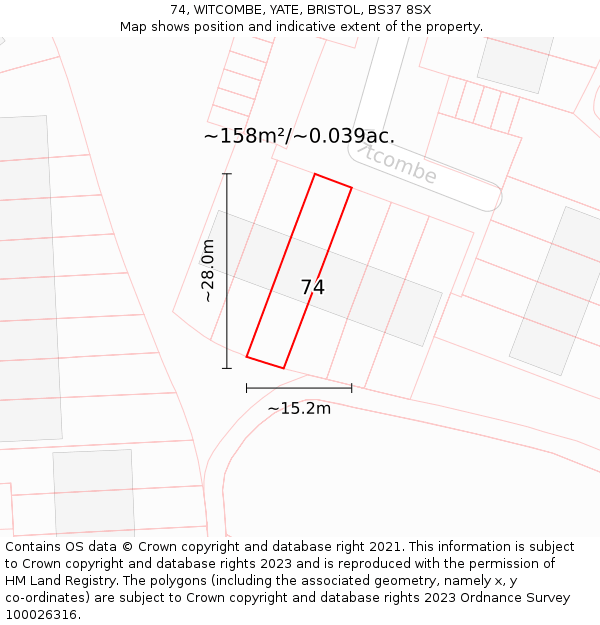 74, WITCOMBE, YATE, BRISTOL, BS37 8SX: Plot and title map