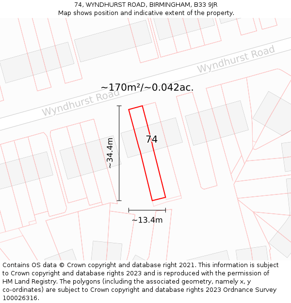 74, WYNDHURST ROAD, BIRMINGHAM, B33 9JR: Plot and title map