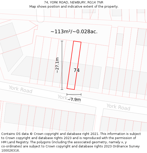 74, YORK ROAD, NEWBURY, RG14 7NR: Plot and title map