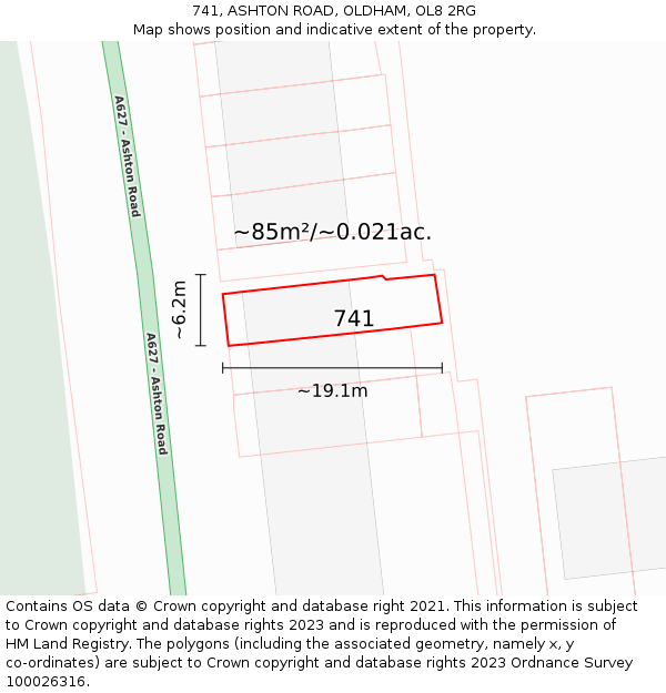 741, ASHTON ROAD, OLDHAM, OL8 2RG: Plot and title map