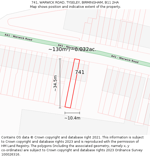 741, WARWICK ROAD, TYSELEY, BIRMINGHAM, B11 2HA: Plot and title map