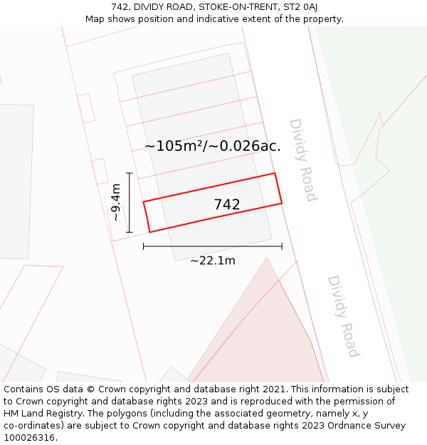 742, DIVIDY ROAD, STOKE-ON-TRENT, ST2 0AJ: Plot and title map