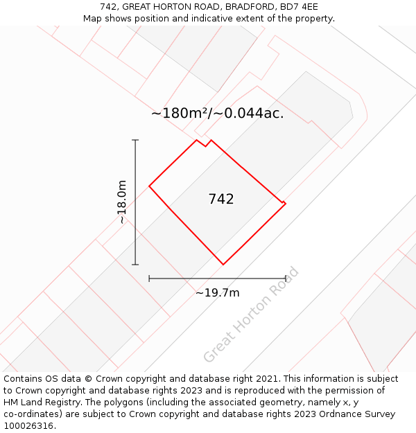 742, GREAT HORTON ROAD, BRADFORD, BD7 4EE: Plot and title map