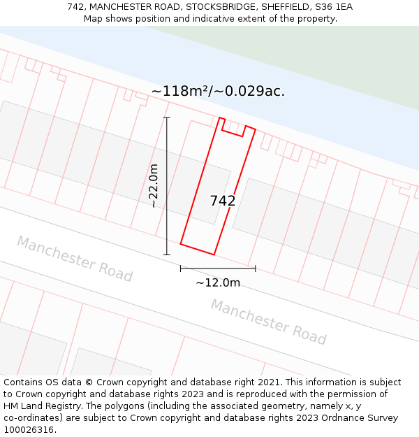 742, MANCHESTER ROAD, STOCKSBRIDGE, SHEFFIELD, S36 1EA: Plot and title map