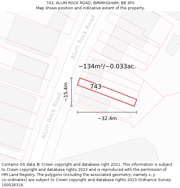 743, ALUM ROCK ROAD, BIRMINGHAM, B8 3PX: Plot and title map