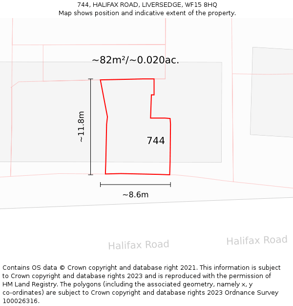 744, HALIFAX ROAD, LIVERSEDGE, WF15 8HQ: Plot and title map