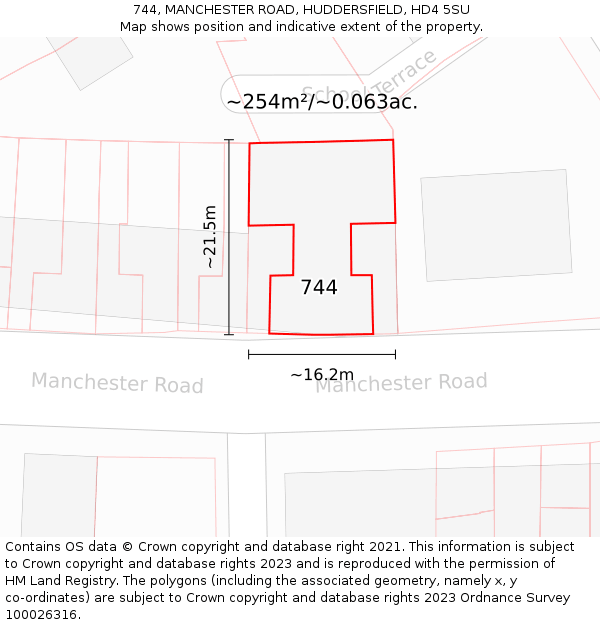 744, MANCHESTER ROAD, HUDDERSFIELD, HD4 5SU: Plot and title map