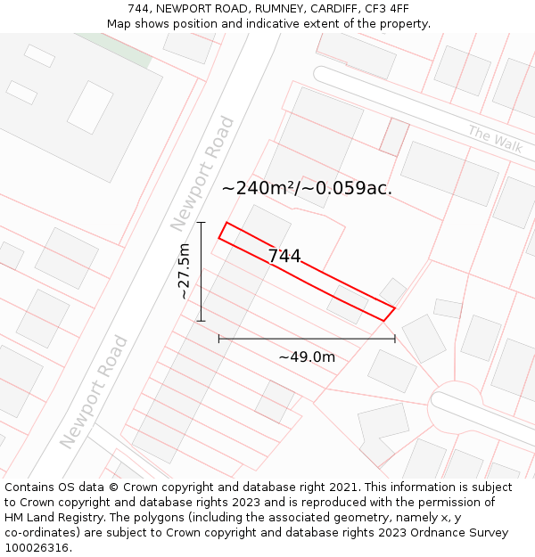 744, NEWPORT ROAD, RUMNEY, CARDIFF, CF3 4FF: Plot and title map