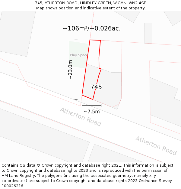 745, ATHERTON ROAD, HINDLEY GREEN, WIGAN, WN2 4SB: Plot and title map