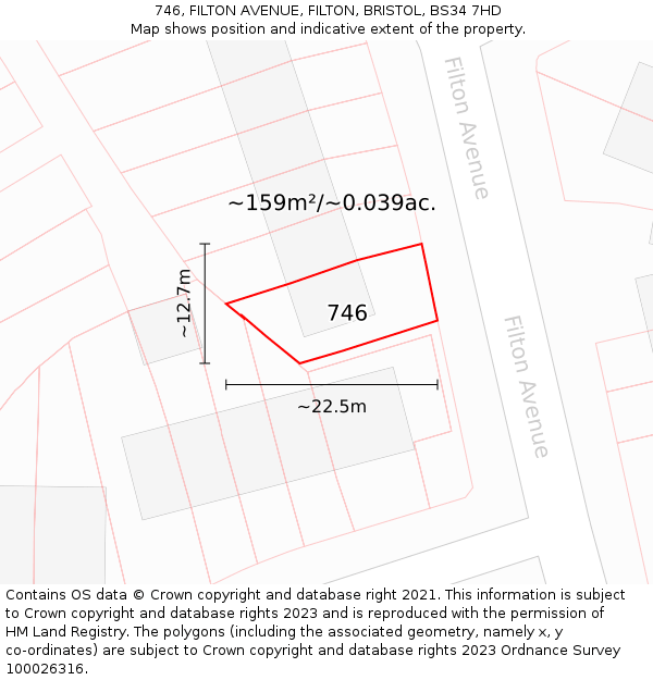 746, FILTON AVENUE, FILTON, BRISTOL, BS34 7HD: Plot and title map