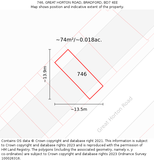 746, GREAT HORTON ROAD, BRADFORD, BD7 4EE: Plot and title map