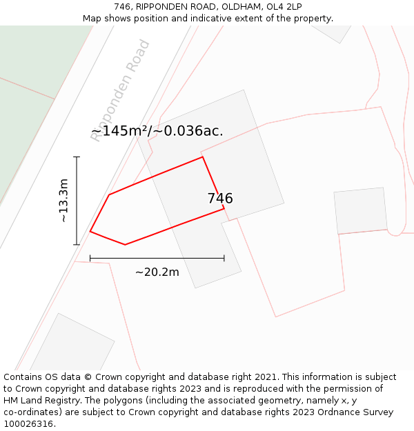 746, RIPPONDEN ROAD, OLDHAM, OL4 2LP: Plot and title map