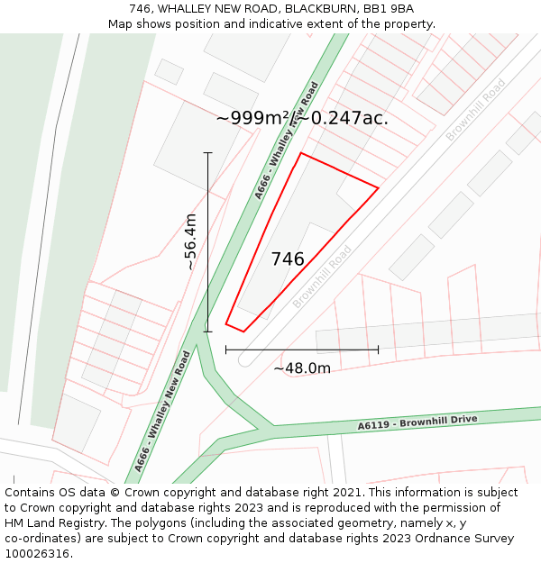 746, WHALLEY NEW ROAD, BLACKBURN, BB1 9BA: Plot and title map