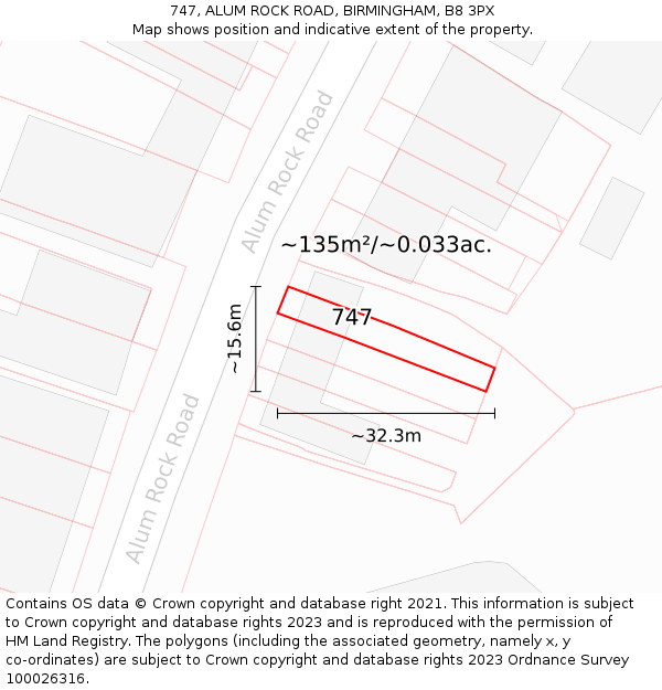 747, ALUM ROCK ROAD, BIRMINGHAM, B8 3PX: Plot and title map