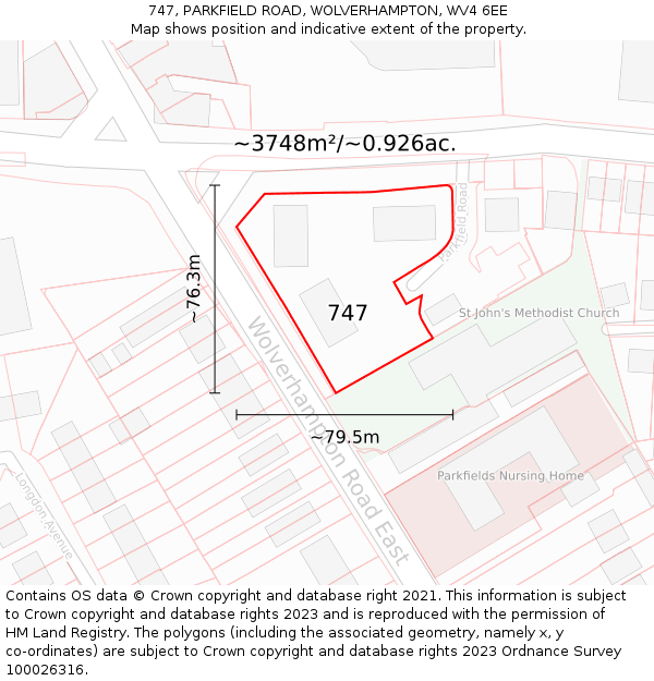 747, PARKFIELD ROAD, WOLVERHAMPTON, WV4 6EE: Plot and title map