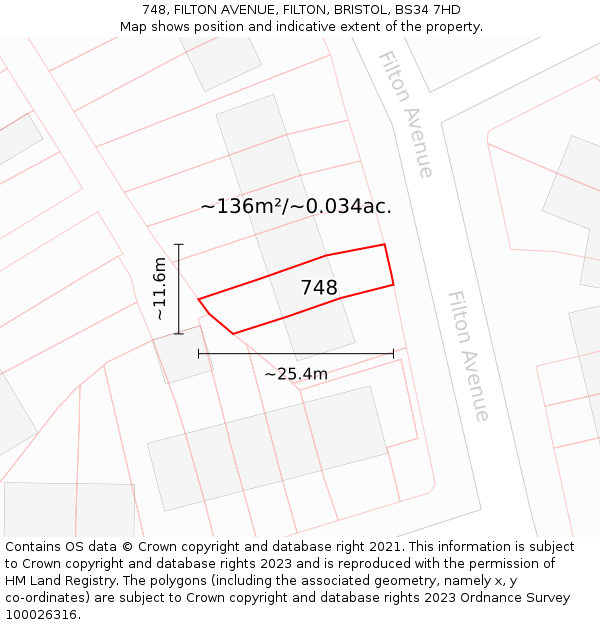 748, FILTON AVENUE, FILTON, BRISTOL, BS34 7HD: Plot and title map