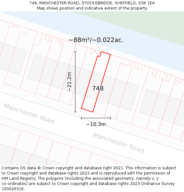 748, MANCHESTER ROAD, STOCKSBRIDGE, SHEFFIELD, S36 1EA: Plot and title map