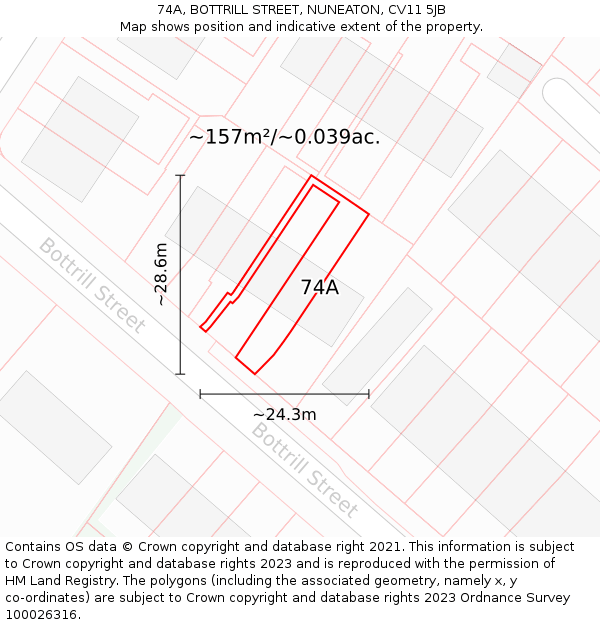74A, BOTTRILL STREET, NUNEATON, CV11 5JB: Plot and title map