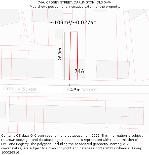 74A, CROSBY STREET, DARLINGTON, DL3 0HW: Plot and title map