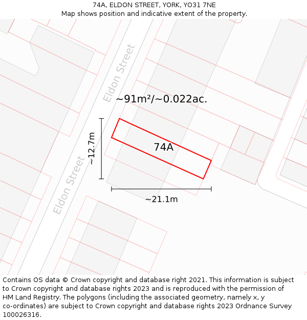 74A, ELDON STREET, YORK, YO31 7NE: Plot and title map