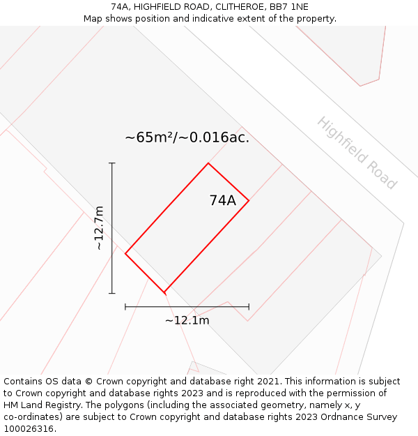 74A, HIGHFIELD ROAD, CLITHEROE, BB7 1NE: Plot and title map