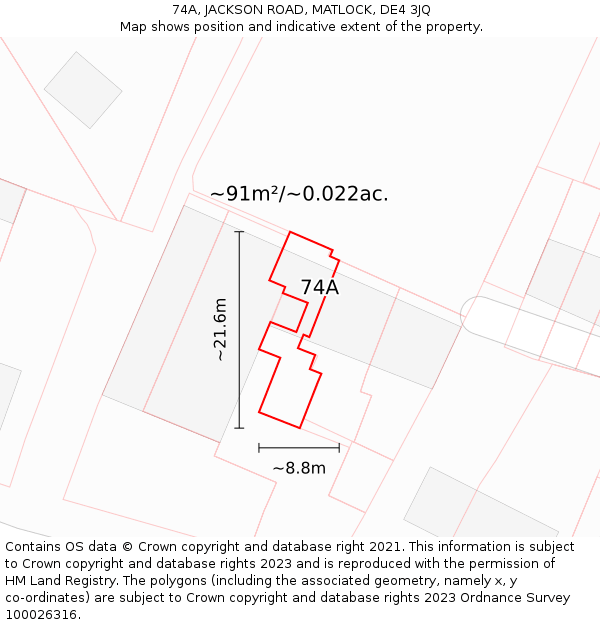74A, JACKSON ROAD, MATLOCK, DE4 3JQ: Plot and title map