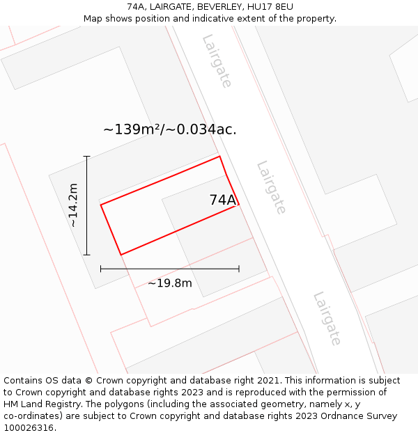 74A, LAIRGATE, BEVERLEY, HU17 8EU: Plot and title map