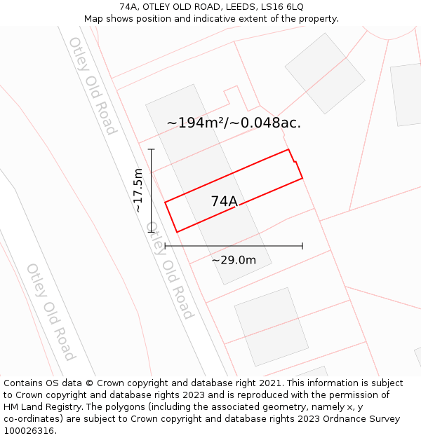 74A, OTLEY OLD ROAD, LEEDS, LS16 6LQ: Plot and title map