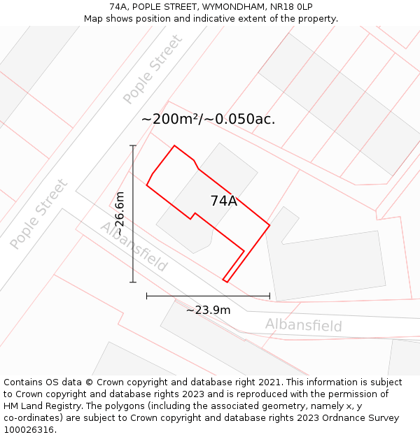 74A, POPLE STREET, WYMONDHAM, NR18 0LP: Plot and title map