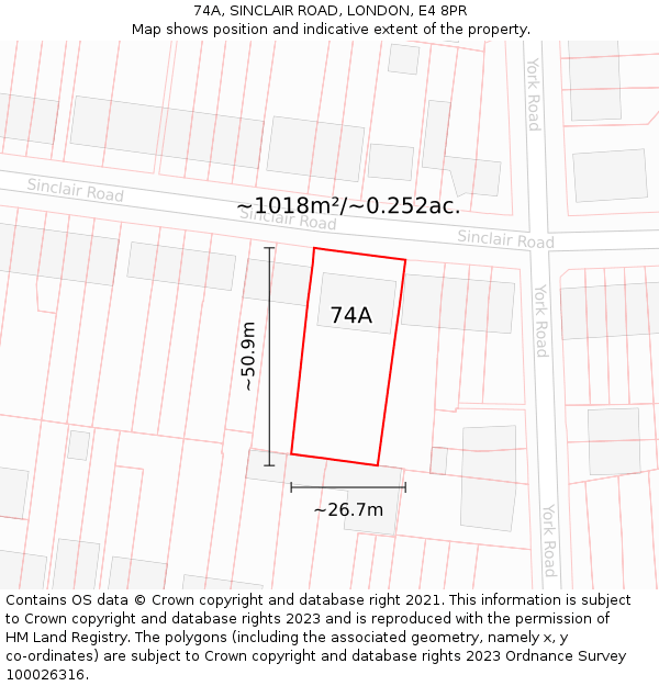 74A, SINCLAIR ROAD, LONDON, E4 8PR: Plot and title map