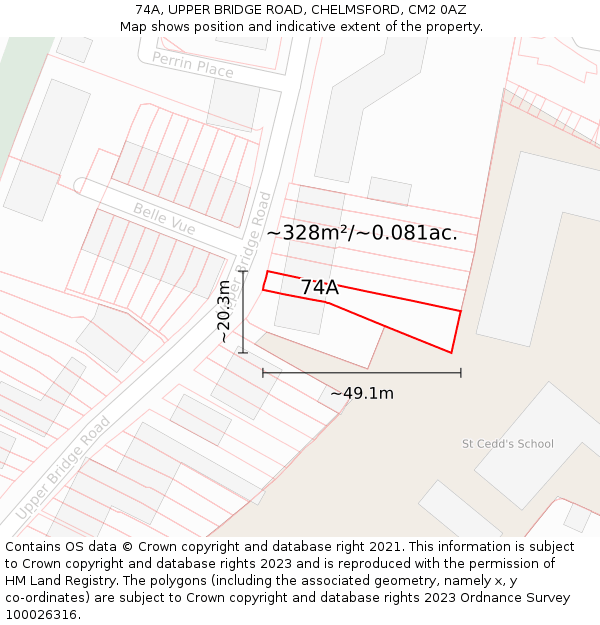 74A, UPPER BRIDGE ROAD, CHELMSFORD, CM2 0AZ: Plot and title map