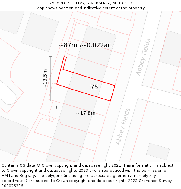 75, ABBEY FIELDS, FAVERSHAM, ME13 8HR: Plot and title map