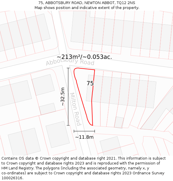 75, ABBOTSBURY ROAD, NEWTON ABBOT, TQ12 2NS: Plot and title map