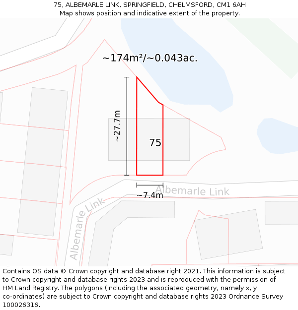 75, ALBEMARLE LINK, SPRINGFIELD, CHELMSFORD, CM1 6AH: Plot and title map