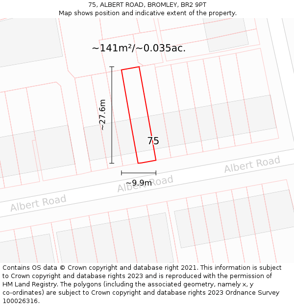 75, ALBERT ROAD, BROMLEY, BR2 9PT: Plot and title map