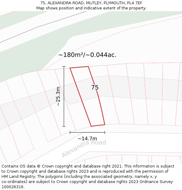 75, ALEXANDRA ROAD, MUTLEY, PLYMOUTH, PL4 7EF: Plot and title map