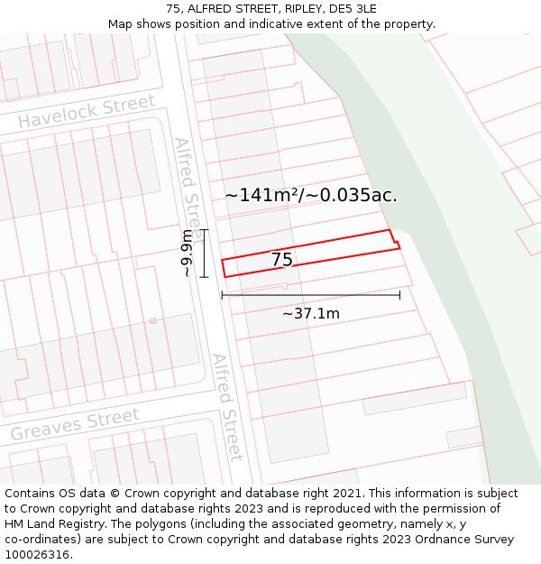 75, ALFRED STREET, RIPLEY, DE5 3LE: Plot and title map