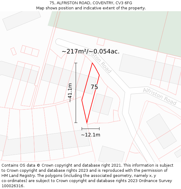 75, ALFRISTON ROAD, COVENTRY, CV3 6FG: Plot and title map