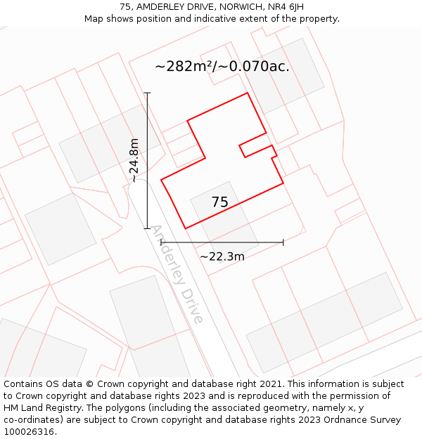 75, AMDERLEY DRIVE, NORWICH, NR4 6JH: Plot and title map