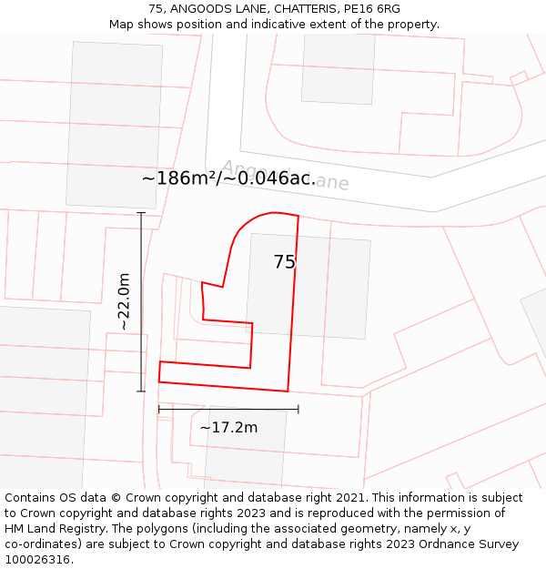 75, ANGOODS LANE, CHATTERIS, PE16 6RG: Plot and title map