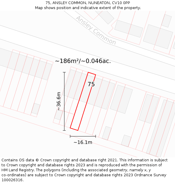 75, ANSLEY COMMON, NUNEATON, CV10 0PP: Plot and title map