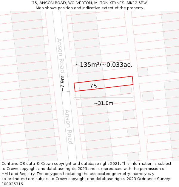 75, ANSON ROAD, WOLVERTON, MILTON KEYNES, MK12 5BW: Plot and title map