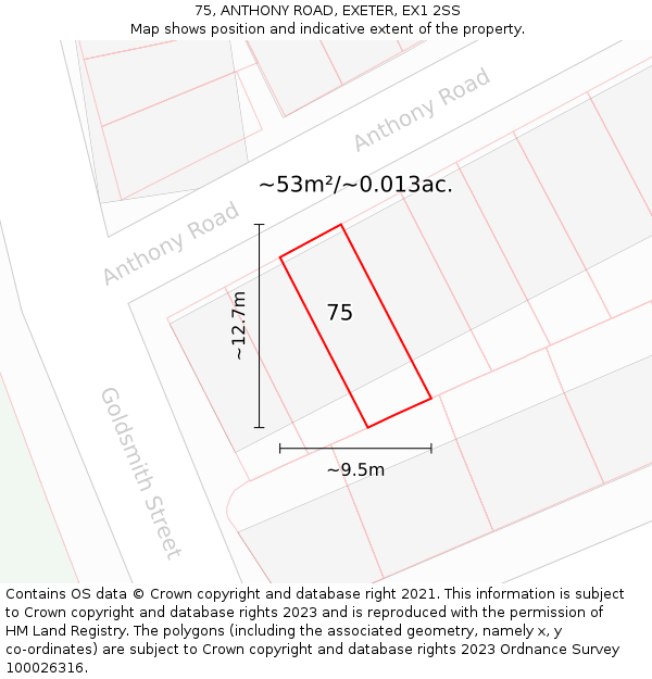 75, ANTHONY ROAD, EXETER, EX1 2SS: Plot and title map