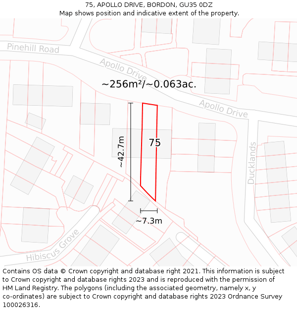 75, APOLLO DRIVE, BORDON, GU35 0DZ: Plot and title map