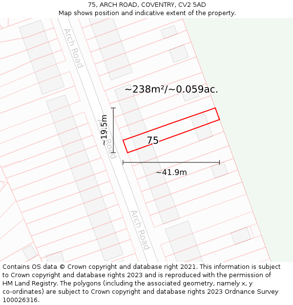 75, ARCH ROAD, COVENTRY, CV2 5AD: Plot and title map