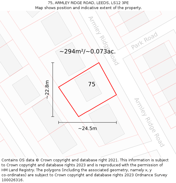 75, ARMLEY RIDGE ROAD, LEEDS, LS12 3PE: Plot and title map