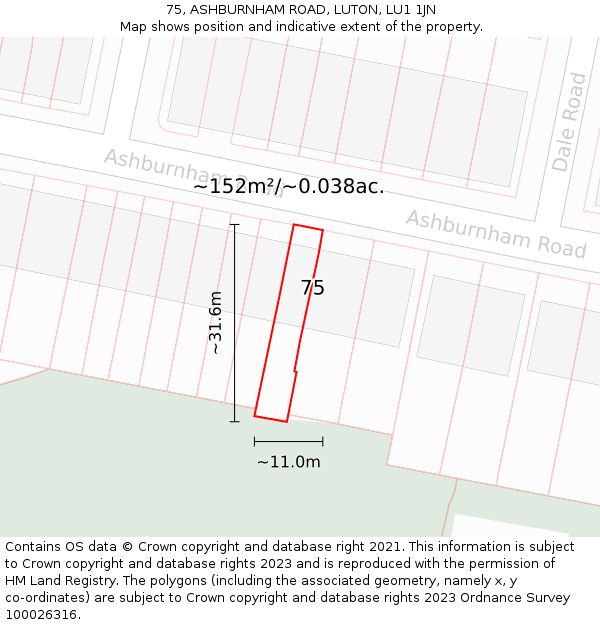 75, ASHBURNHAM ROAD, LUTON, LU1 1JN: Plot and title map