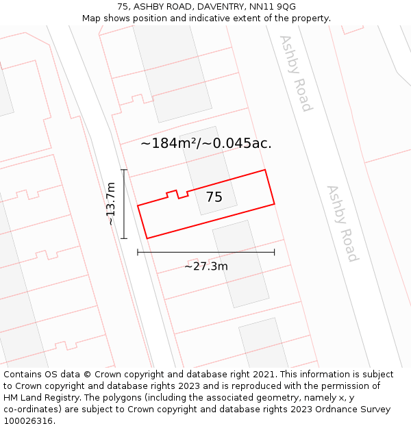 75, ASHBY ROAD, DAVENTRY, NN11 9QG: Plot and title map